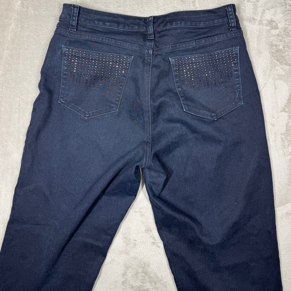 Jones New York Lexington Straight Dark Wash Zipper Fly Rhinestone Blue Jeans 10 - Picture 5 of 16